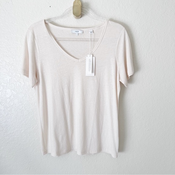 NWT VINCE V NECK LINEN BLEND WOMEN TEE SIZE L - Picture 10 of 12